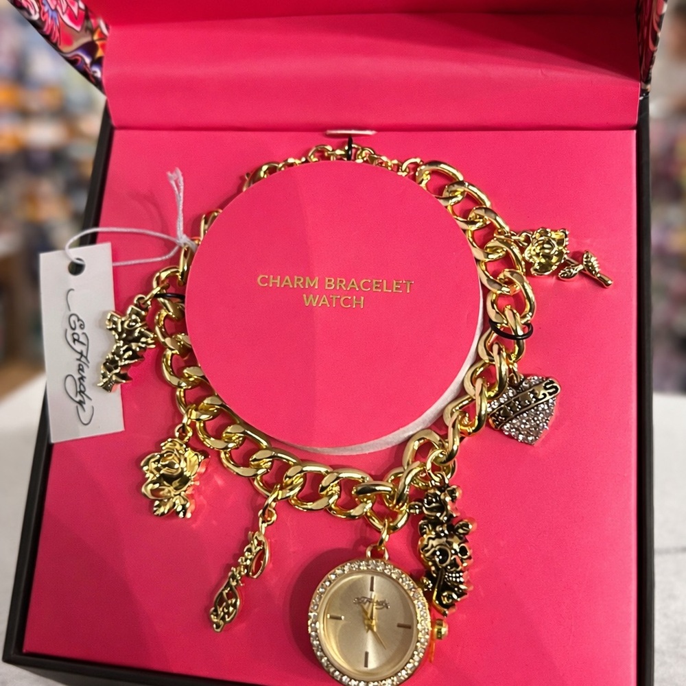 Ed Hardy Gold Charm Watch Bracelet